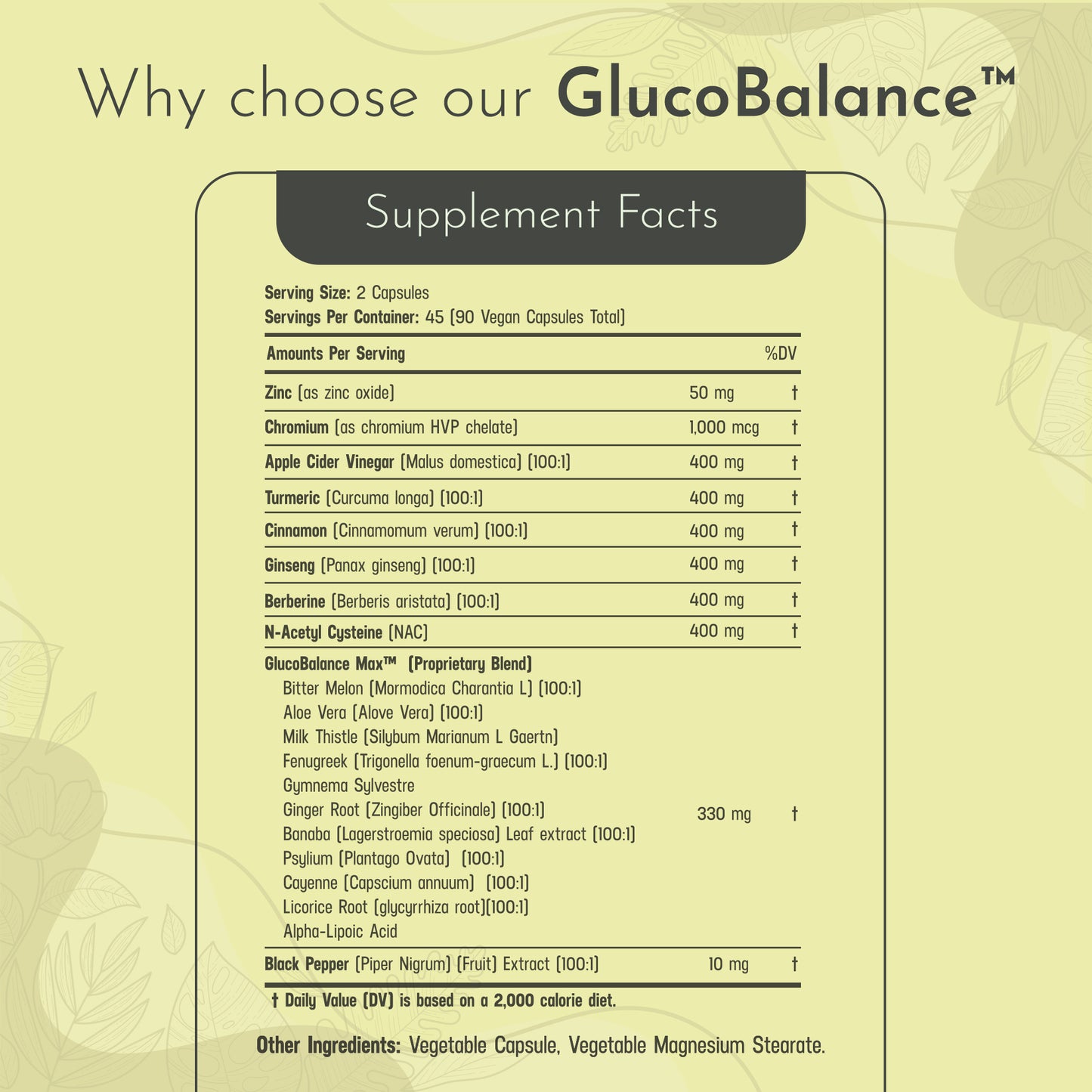 GlucoBalance - 20 in 1 Blend with Ceylon Cinnamon, Ginseng, Berberine, Turmeric, Apple Cider Vinegar - 90 Capsules