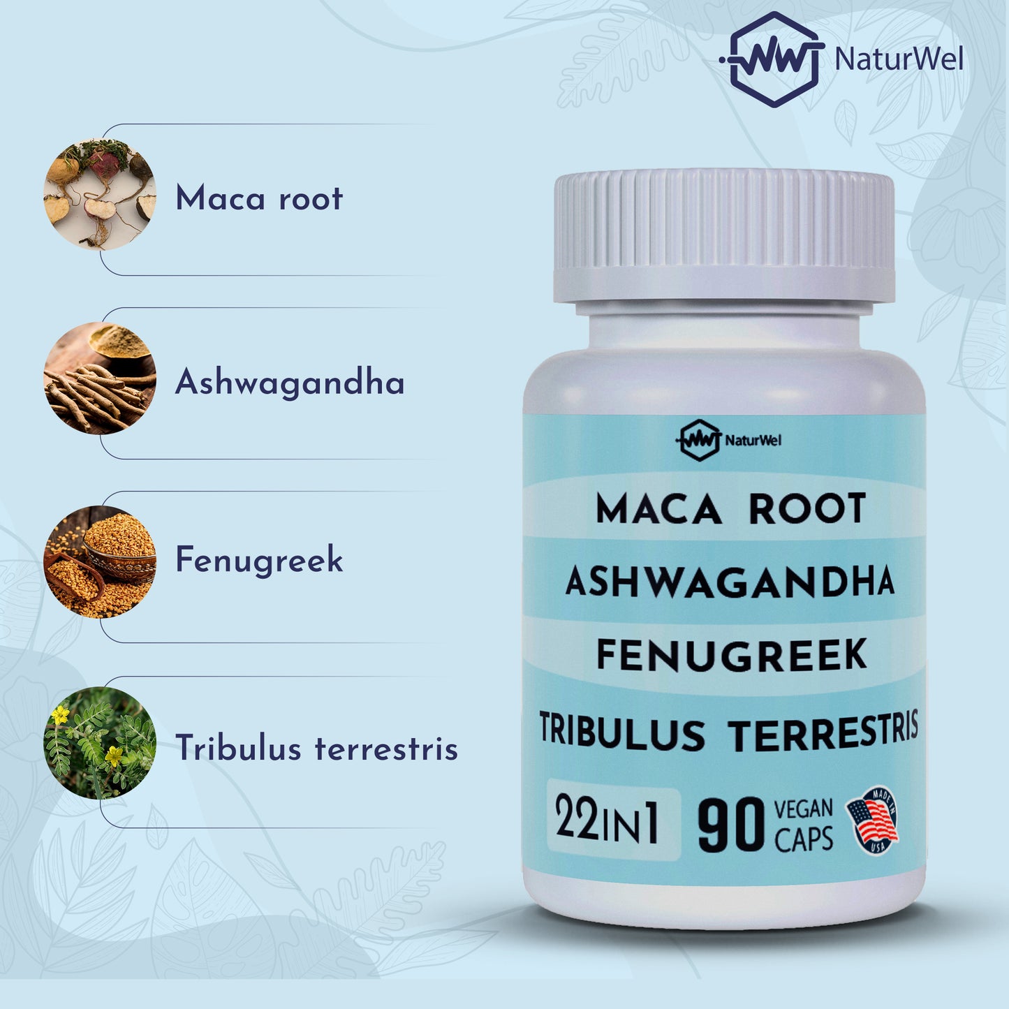 LibiDoer - Maca Root, Ashwagandha, Tribulus Terrestris, Fenugreek, Goat Weed, Tongkat Ali & Ginseng - 90 Capsules