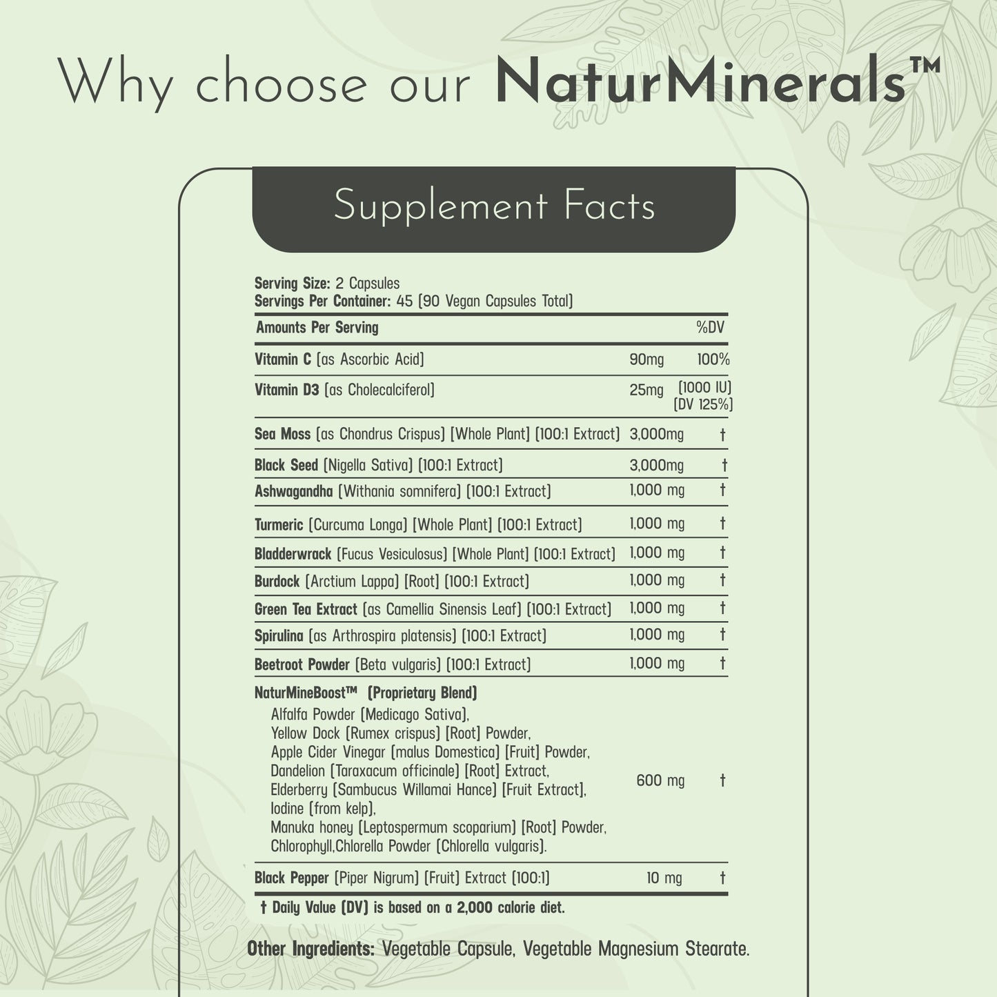 NaturMinerals - 20 in 1 Blend with Sea Moss, Black Seed Oil, Ashwagandha, Bladderwrack & Burdock Root