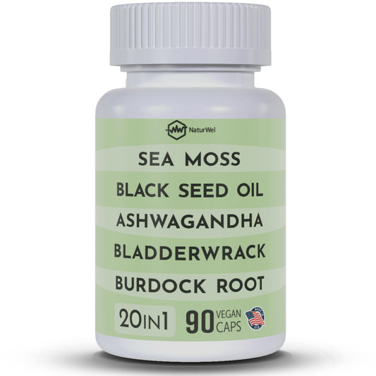 NaturMinerals - 20 in 1 Blend with Sea Moss, Black Seed Oil, Ashwagandha, Bladderwrack & Burdock Root